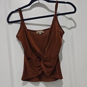 VRG GRL Brown Twist Front Cami Top